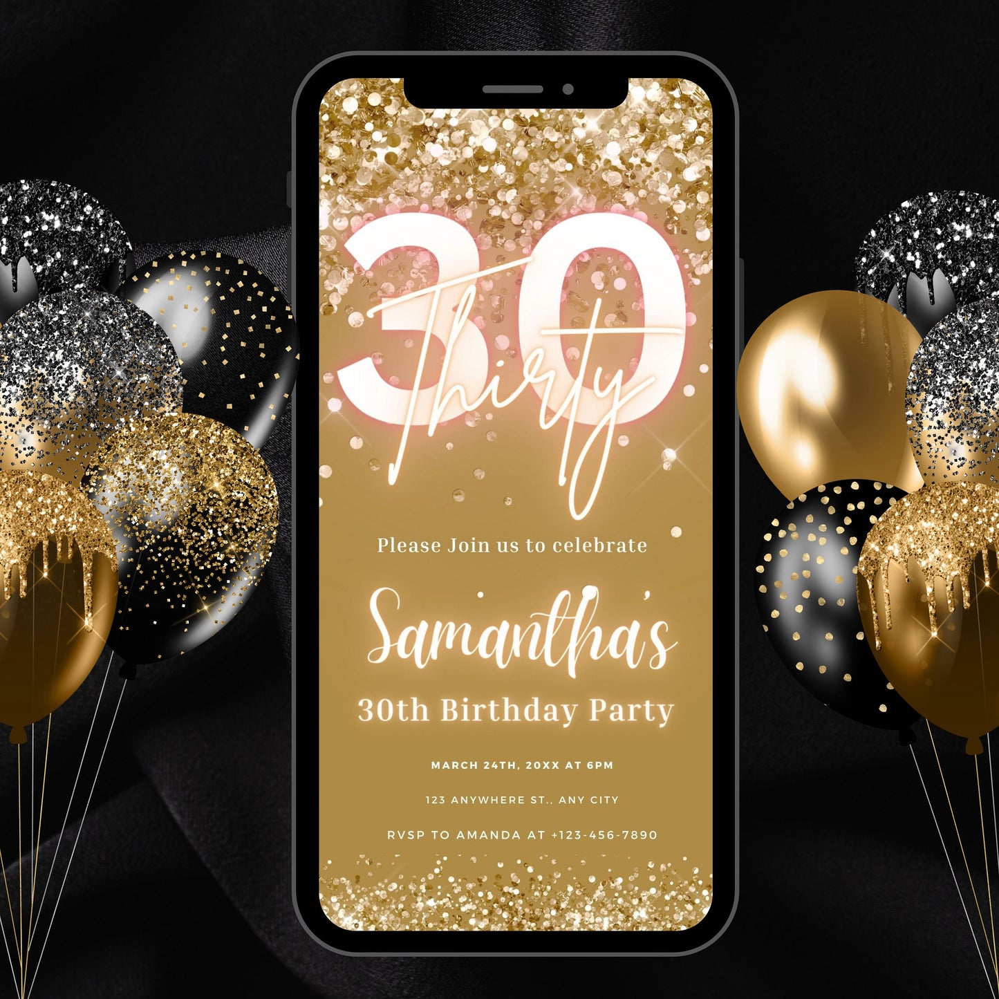 Thirty Birthday Invitation, 30th Birthday invite, Thirtieth E-Invite Template, Text Message Invitation, Digital Invite, Mobile Phone Evite