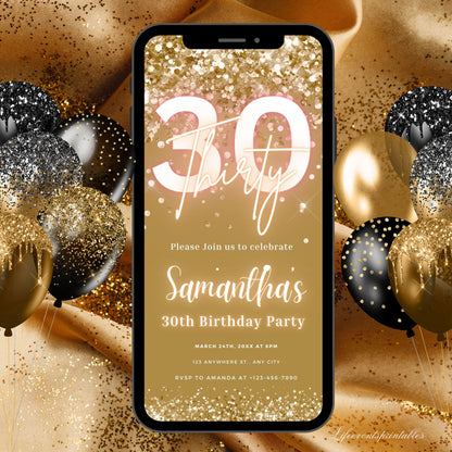 Thirty Birthday Invitation, 30th Birthday invite, Thirtieth E-Invite Template, Text Message Invitation, Digital Invite, Mobile Phone Evite