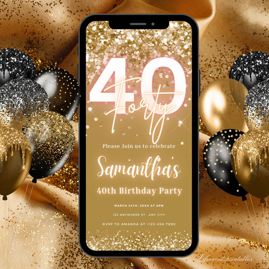 Forty Birthday Invitation, 40th Birthday invite, Fortieth E-Invite Template, Text Message Invitation, Digital Invite, Mobile Phone Evite