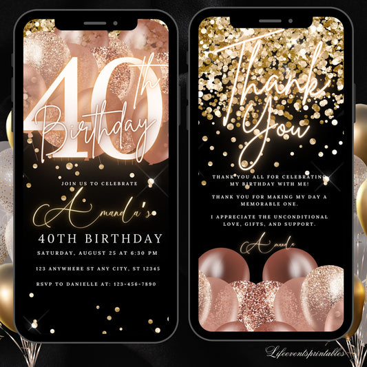 Forty Birthday Invitation, 40th Birthday invite, Fortieth E-Invite Template, Text Message Invitation, Digital Invite, Mobile Phone Evite