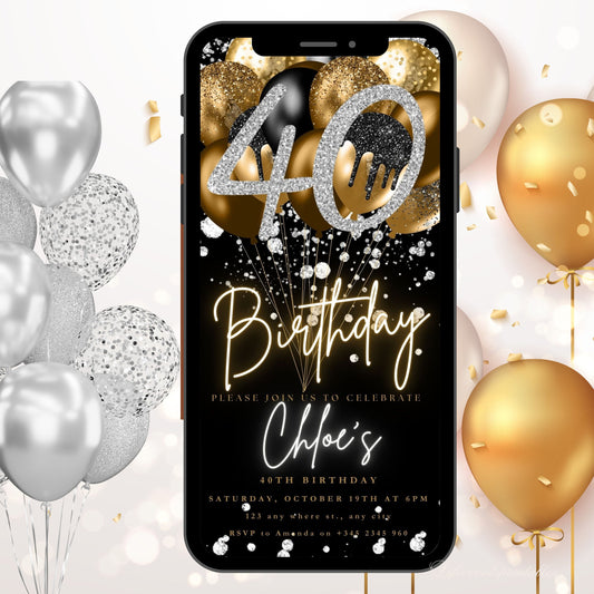 Forty Birthday Invitation, 40th Birthday invite, Fortieth E-Invite Template, Text Message Invitation, Digital Invite, Mobile Phone Evite