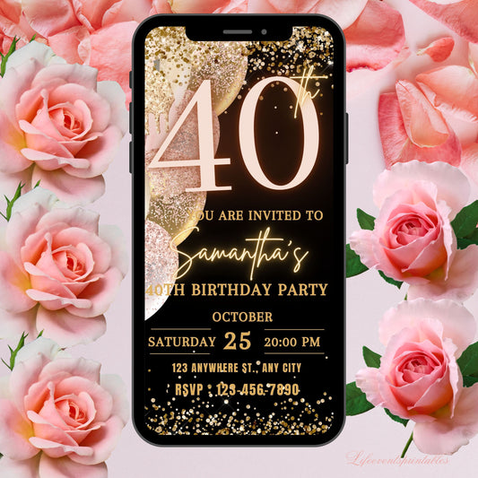 Forty Birthday Invitation, 40th Birthday invite, Fortieth E-Invite Template, Text Message Invitation, Digital Invite, Mobile Phone Evite