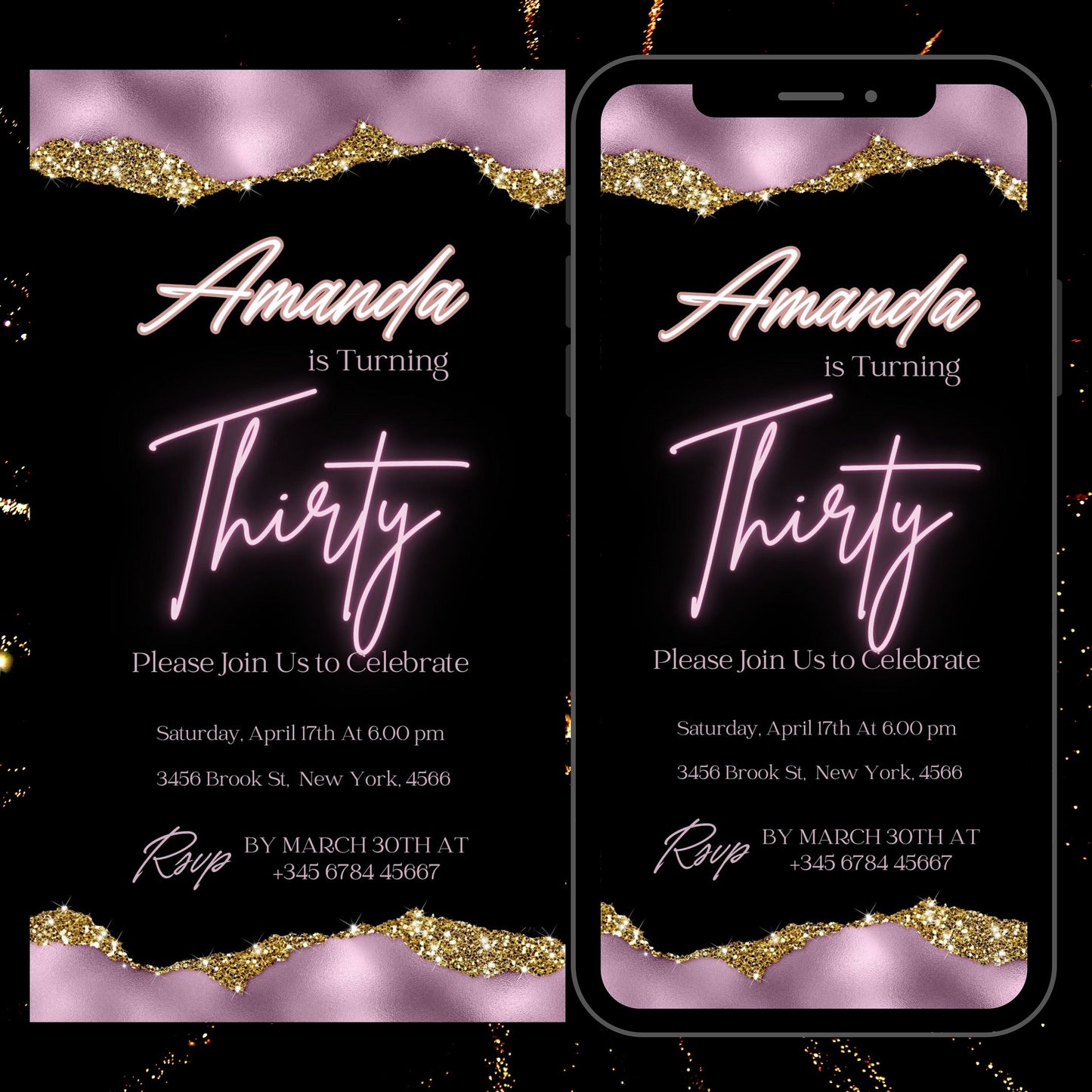 Hello Thirty Birthday Invitation, 30th Birthday Invitation, 30th Birthday Invite,  Invitation Template, Digital Invitation ANY AGE