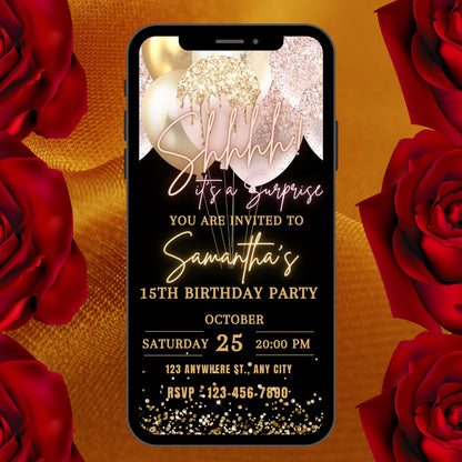 Surprise Birthday Party Invitation Template, Shhh... it's a surprise invite, Text Message Invitation, Digital Invite, Mobile Phone Evite