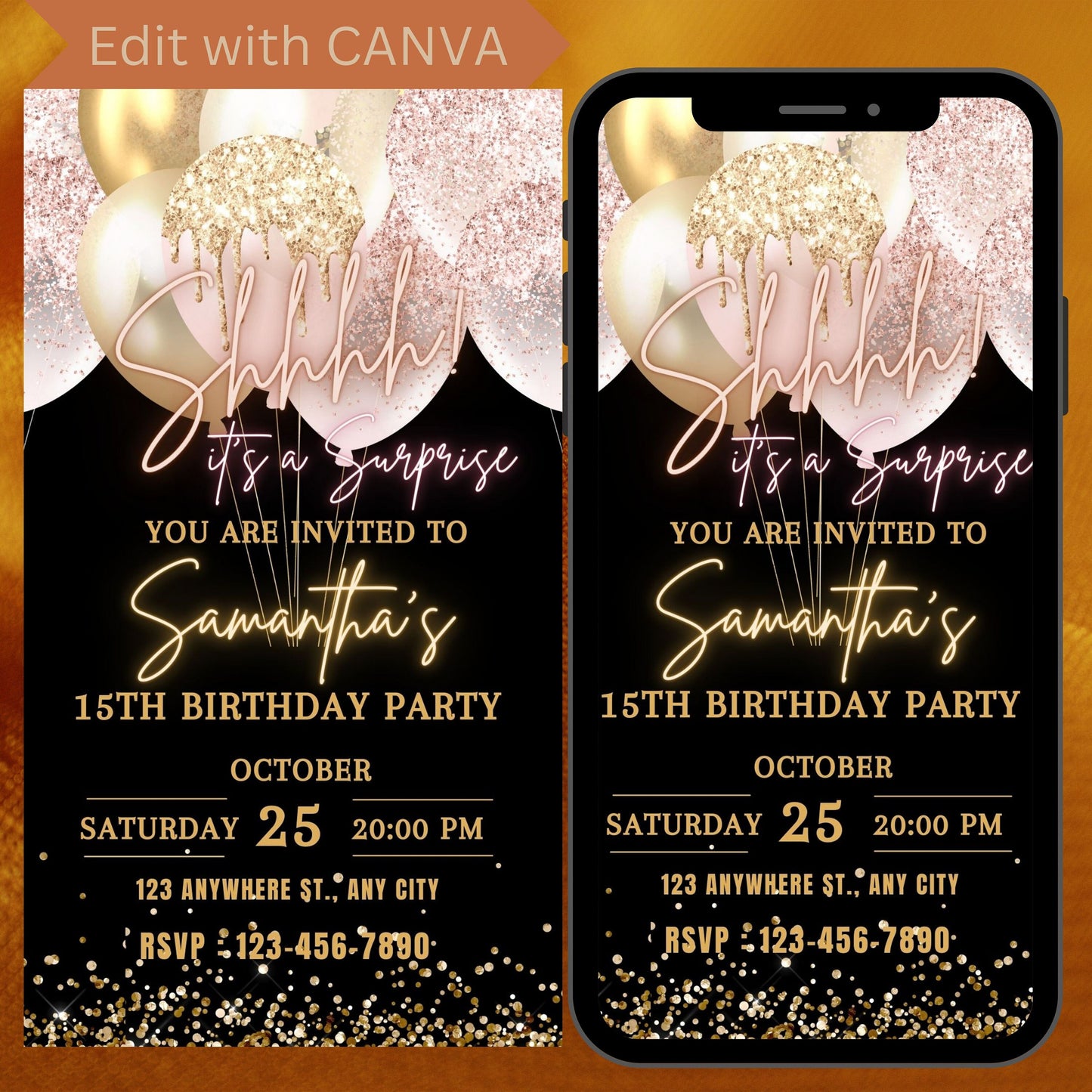 Surprise Birthday Party Invitation Template, Shhh... it's a surprise invite, Text Message Invitation, Digital Invite, Mobile Phone Evite