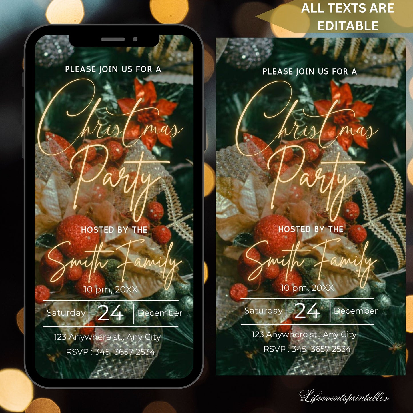 Christmas Party Invitation Video Template Editable Christmas Party Invitation Animated Christmas Invitation DIY Christmas Party Invitation