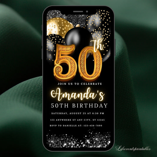 Editable 50th Birthday Invitation Template 50 Invite for Adults Phone Invitation Rustic Digital Invite for Her