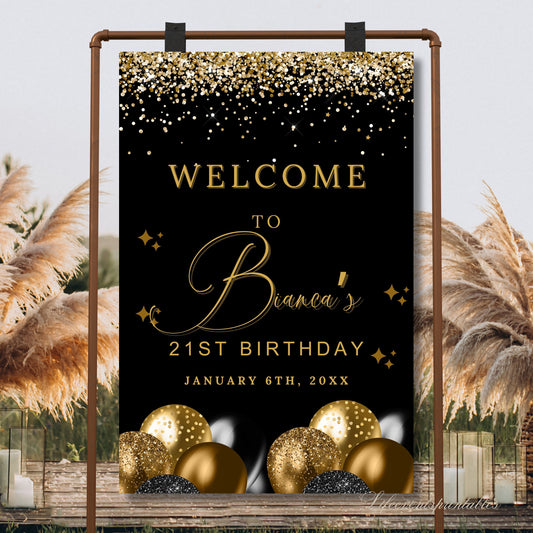 Gold Balloon Birthday Welcome Sign