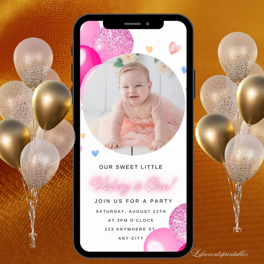 Editable 1st Birthday Invite Template, First Birthday Evite Digital, Digital 1st Birthday Invitation, Birthday Party Invitation For Kids