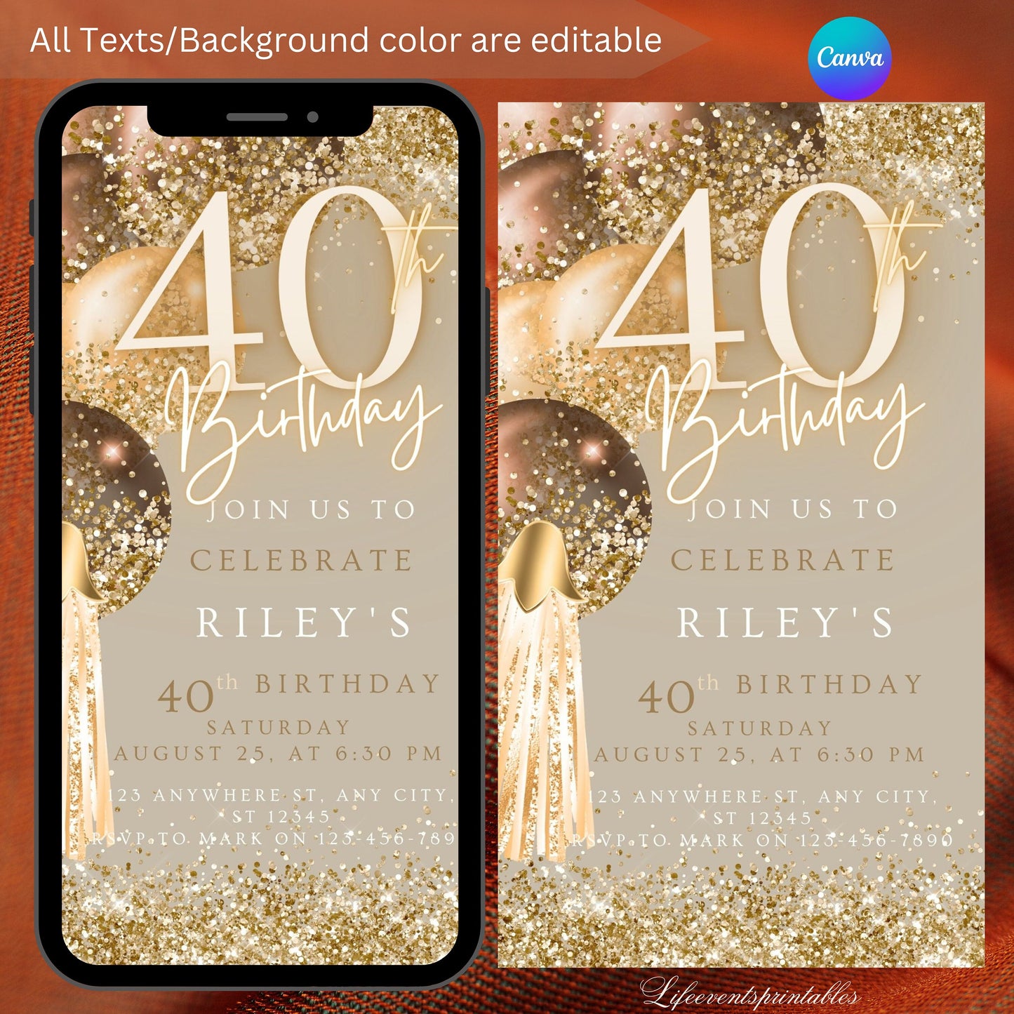 Forty Birthday Invitation, 40th Birthday invite, Fortieth E-Invite Template, Text Message Invitation, Digital Invite, Mobile Phone Evite