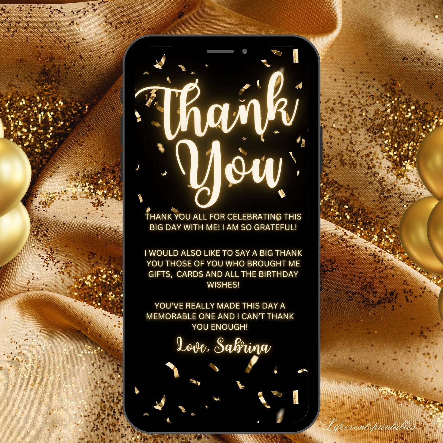 Minimal 30th birthday invitation Template, Neon Gold Glitter electronic invite,  30th Digital Ecard, Thirtieth Birthday Phone Text Message