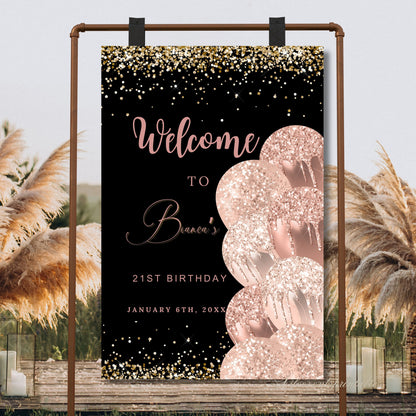 Rosegold Balloon Birthday Welcome Sign