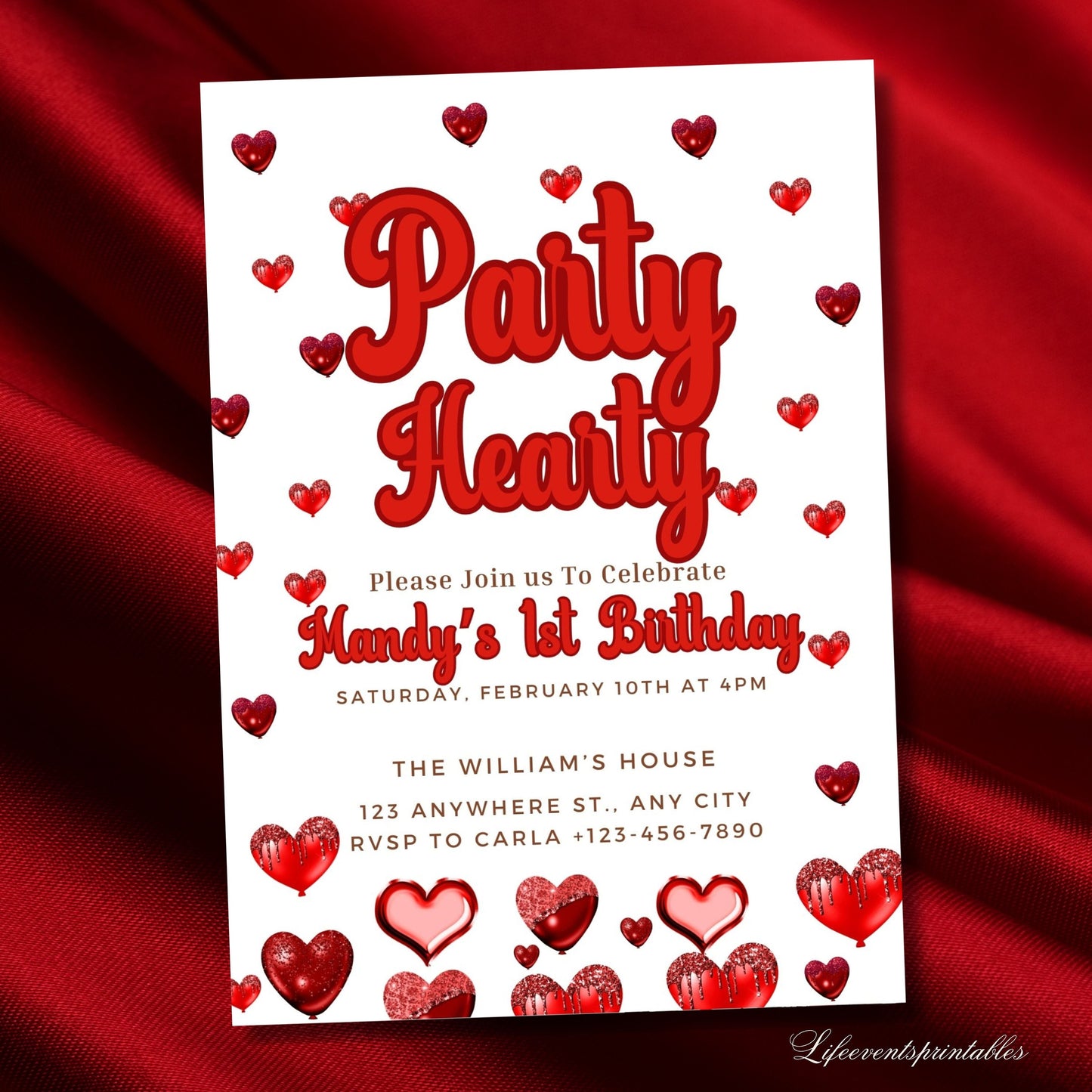 Editable Party Hearty Little Sweetheart Valentine's Day February Birthday Party Hearts Invitation Template Instant Download Editable Invite