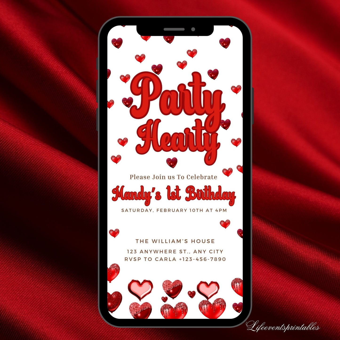 Editable Party Hearty Little Sweetheart Valentine's Day February Birthday Party Hearts Invitation Template Instant Download Editable Invite