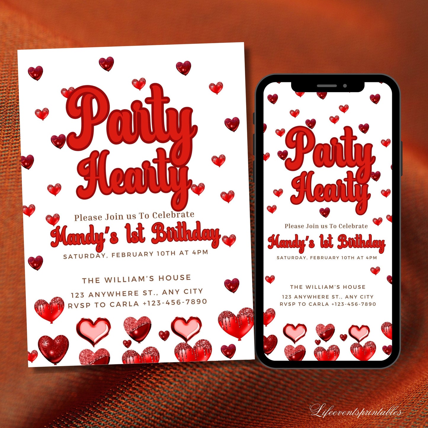 Editable Party Hearty Little Sweetheart Valentine's Day February Birthday Party Hearts Invitation Template Instant Download Editable Invite