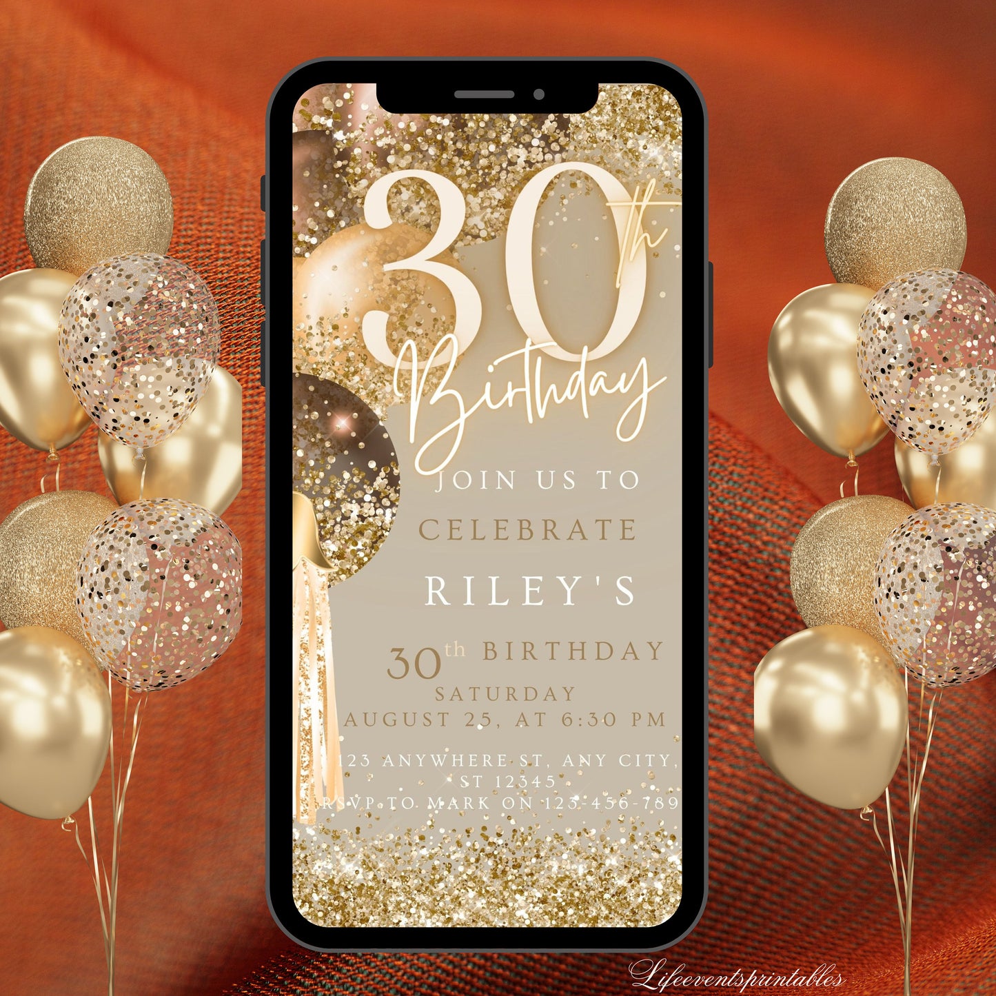 Thirty Birthday Invitation, 30th Birthday invite, Thirtieth E-Invite Template, Text Message Invitation, Digital Invite, Mobile Phone Evite